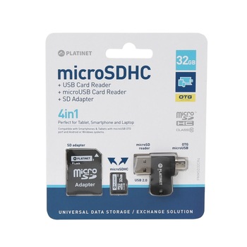 Card de memorie MicroSD 4 in 1, Platinet 32GB EVO Card de memorie MicroSD 4 in 1, Platinet 32GB EVO