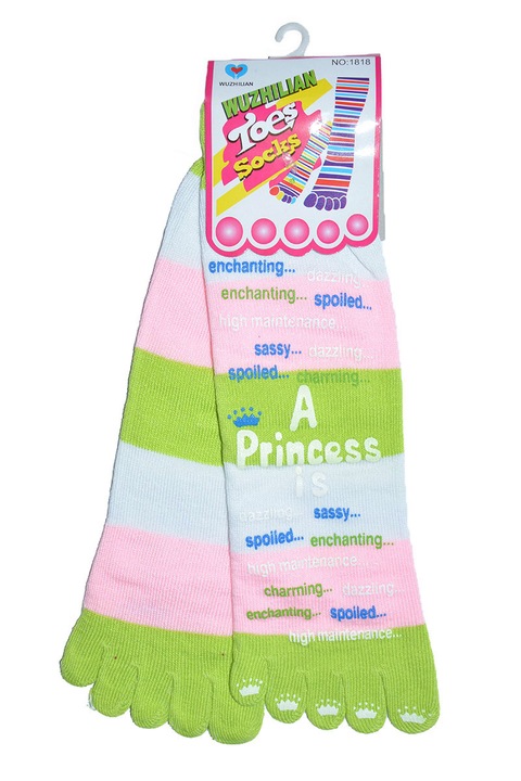 Весели памучни чорапи с пръсти и силиконови стопери като забавни картинки Magibel, 1818, зелен, розов, бял, надписи, one size