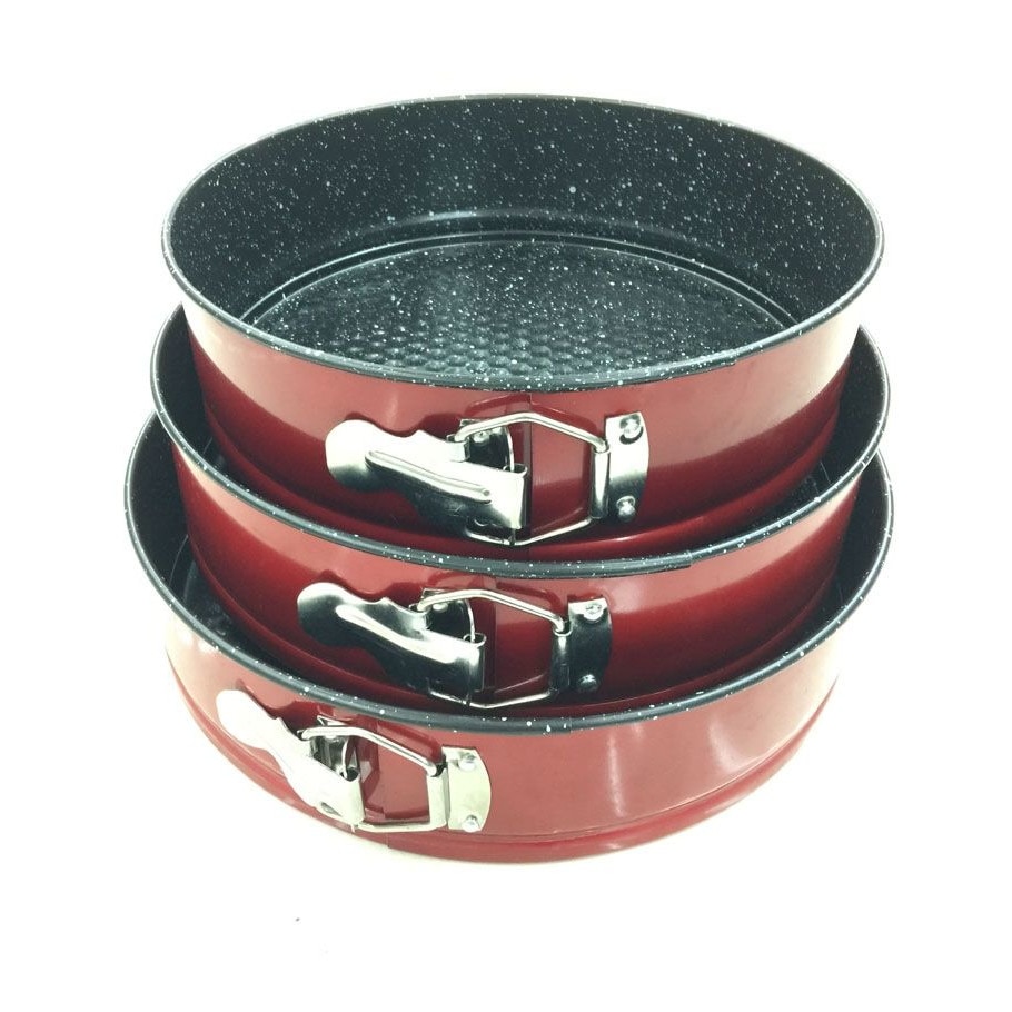 Set 3 forme copt tort Elekom, Aluminiu/Otel carbon, Rosu/Negru