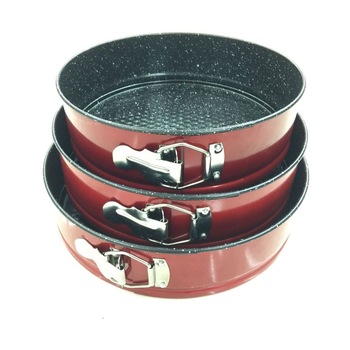 Set 3 forme copt tort Elekom, Aluminiu/Otel carbon, Rosu/Negru Set 3 forme copt tort Elekom, Aluminiu/Otel carbon, Rosu/Negru