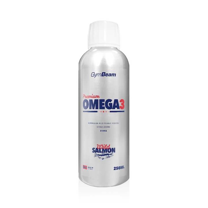 Premium Omega 3, Ulei extravirgin din somon si peste de mare, GymBeam, 250 ml