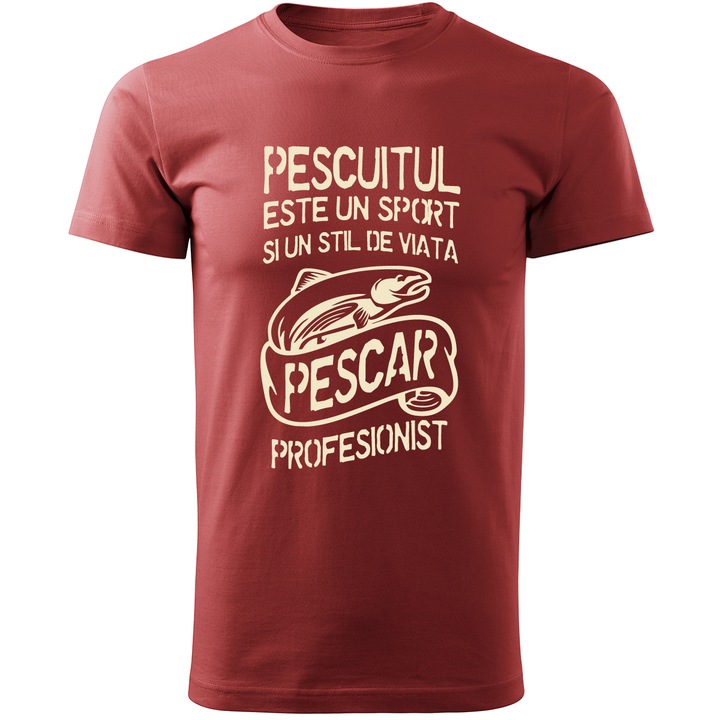 Tricou pescar barbati, Multimagination, pescuitul este un sport si un stil de viata, pescar profesionist, rosu, marime XL