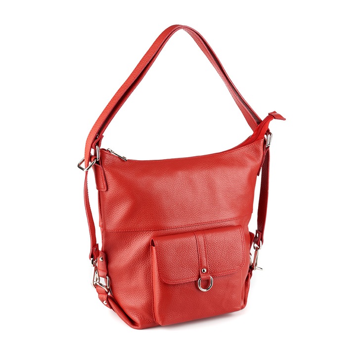 Geanta Ayline, tip rucsac rosu din piele 100% naturala 8110