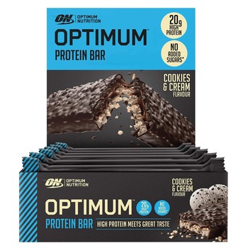 Batoane proteice, Optimum Nutrition, Cookies Cream, 10 buc x 62g Batoane proteice, Optimum Nutrition, Cookies Cream, 10 buc x 62g