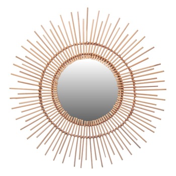 Oglinda rotunda, model raze de soare, rama din bambus, bej, 55 cm Oglinda rotunda, model raze de soare, rama din bambus, bej, 55 cm
