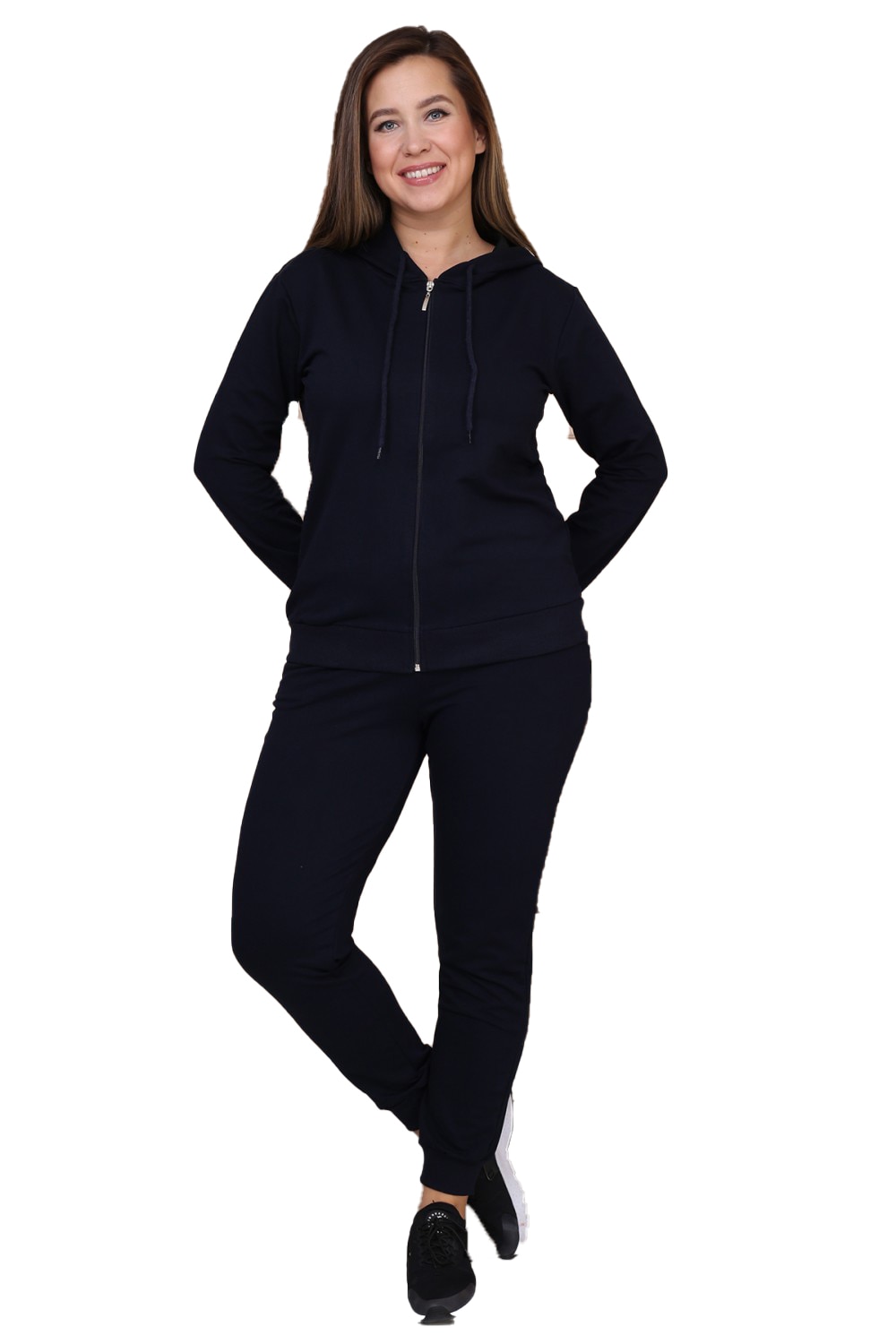 Compleu casual-sport dama Relax Plus Size, bumbac, Negru