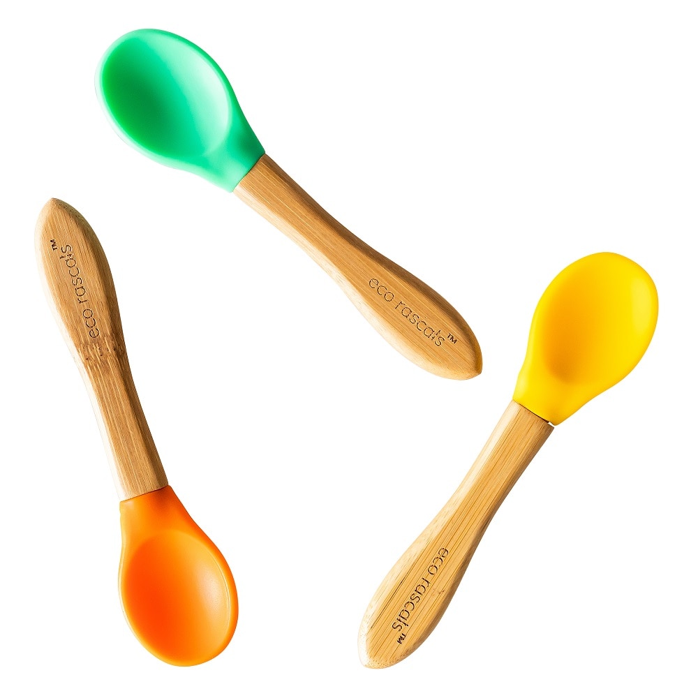 Set de 3 lingurite din bambus, verde, portocaliu, galben, eco rascals