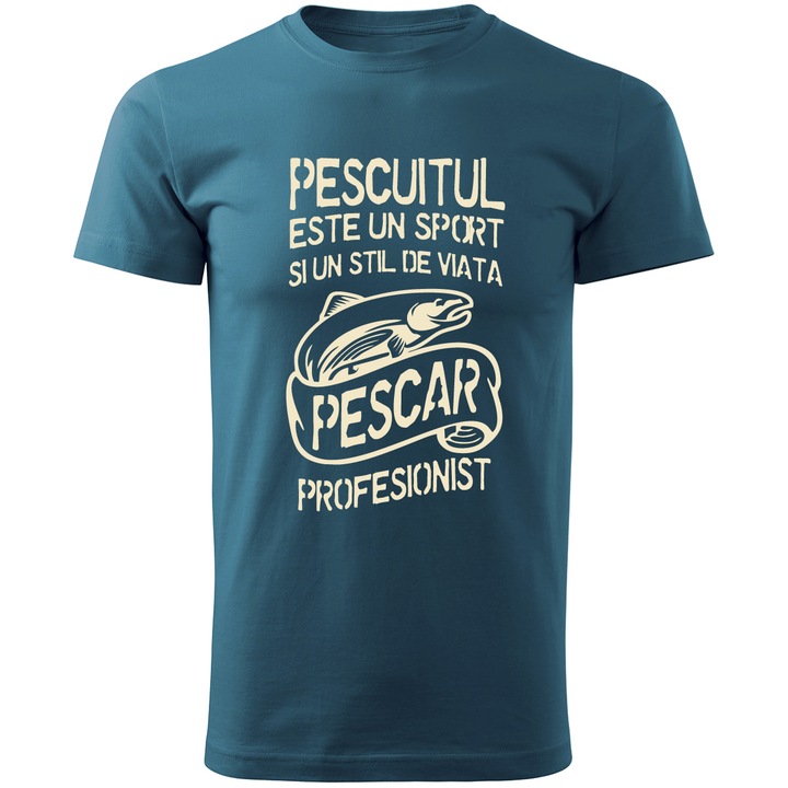 Tricou pescar barbati, Multimagination, pescuitul este un sport si un stil de viata, pescar profesionist, albastru, marime 2XL