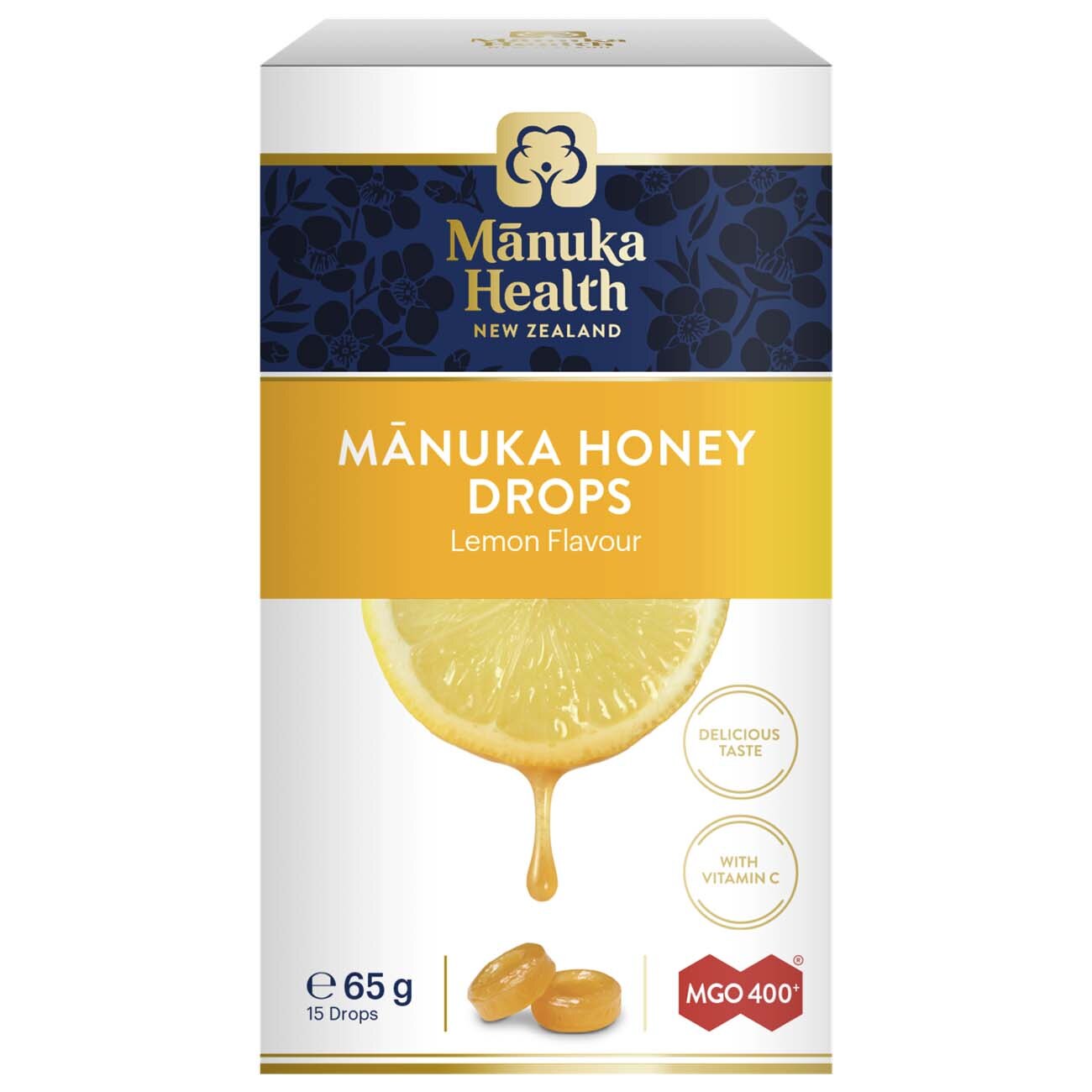Bomboane cu miere de Manuka MGO 400+ Manuka Health, aroma de lamaie, 65g