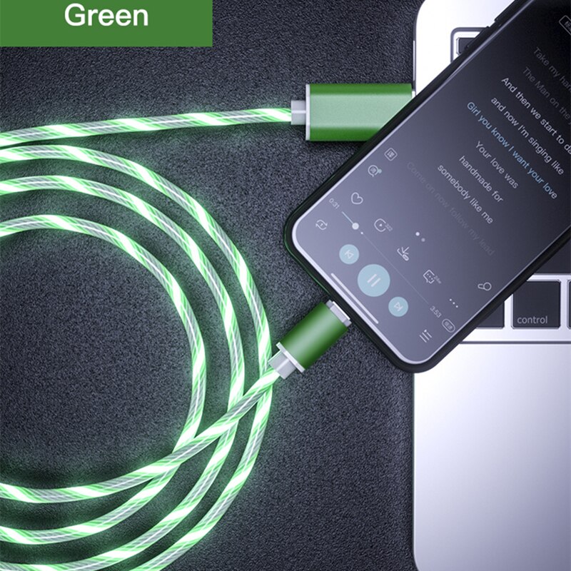 Cablu Magnetic Luminat VERDE de incarcare cu Flux Luminos iPhone si USB Type C , 2 Conectori SFDSRO