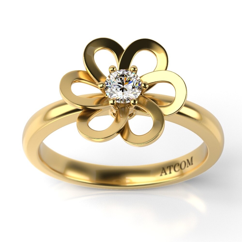 Inel de logodna din galben cu diamant model Petunia