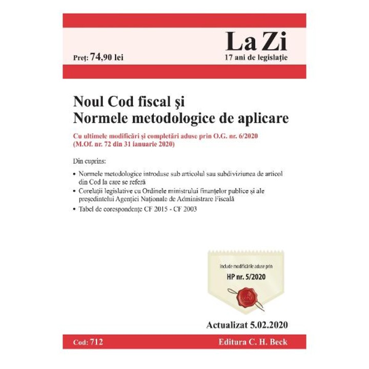 Noul cod fiscal si normele metodologice de aplicare Act. 5.02.2020