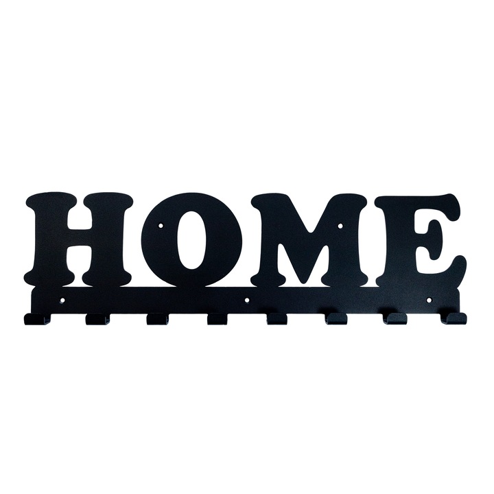 Cuier metalic modern, Home 8 agatatoare, 50x17 cm, negru mat