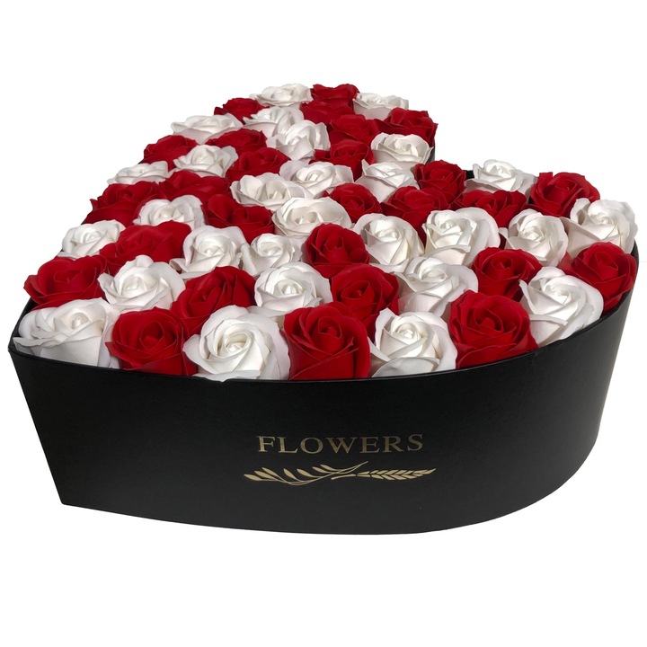 Inima din Trandafiri din Sapun, Colorissima, Rosu si Alb, 29 cm