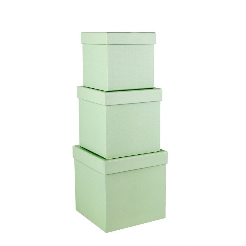 Set 3 cutii patrate, verde buline, 16x16 cm