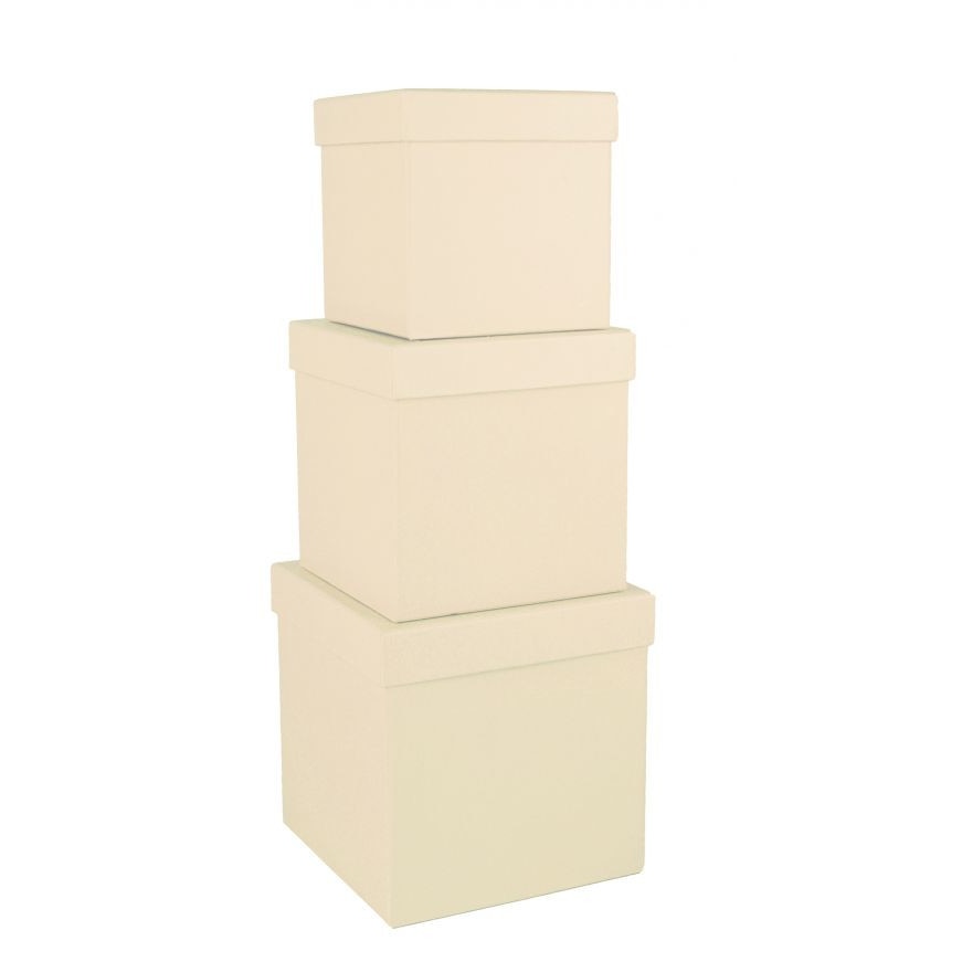 Set 3 cutii patrate, crem, 16x16 cm