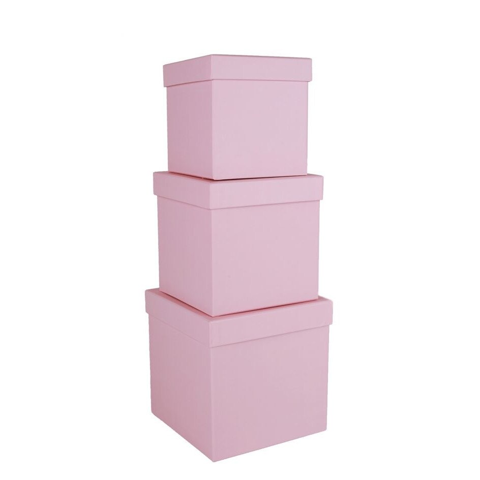 Set 3 cutii patrate, roz, 16x16 cm