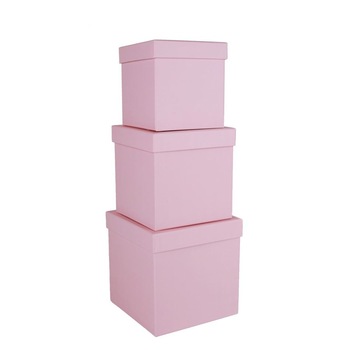 Set 3 cutii patrate, roz, 16x16 cm Set 3 cutii patrate, roz, 16x16 cm