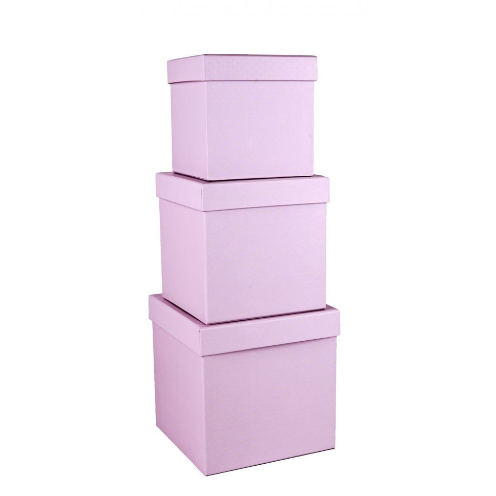 Set 3 cutii patrate, lila cu buline, 16x16 cm
