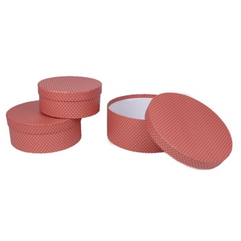 Set 3 cutii rotunde, caramizii cu buline, 8x20 cm Set 3 cutii rotunde, caramizii cu buline, 8x20 cm