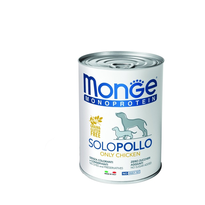 Hrana monoproteica pentru caini, Monge Solo pollo (pui) 400g