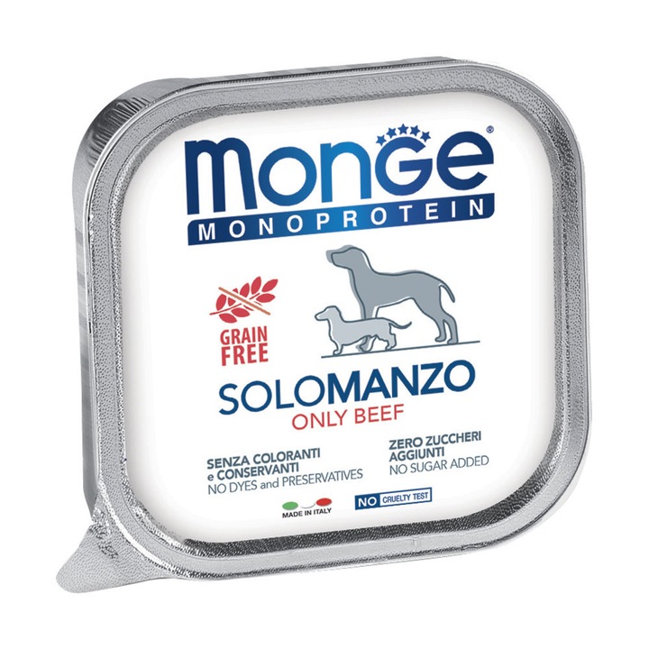 Hrana monoproteica pentru caini, Monge Solo manzo (vita) 150g