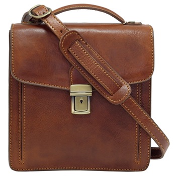 Borseta de barbati cu maner de mana si curea de umar din piele naturala vachetta „superior” N4407A cognac Borseta de barbati cu maner de mana si curea de umar din piele naturala vachetta „superior” N4407A cognac