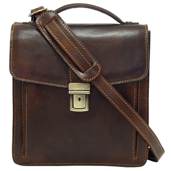 Borseta de barbati cu maner de mana si curea de umar din piele naturala vachetta „superior” N4407B maro Borseta de barbati cu maner de mana si curea de umar din piele naturala vachetta „superior” N4407B maro
