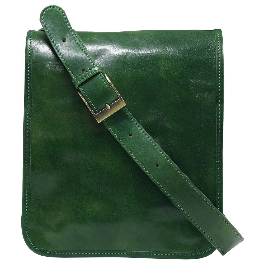 Geanta din piele naturala vachetta, messenger, 5550F, verde