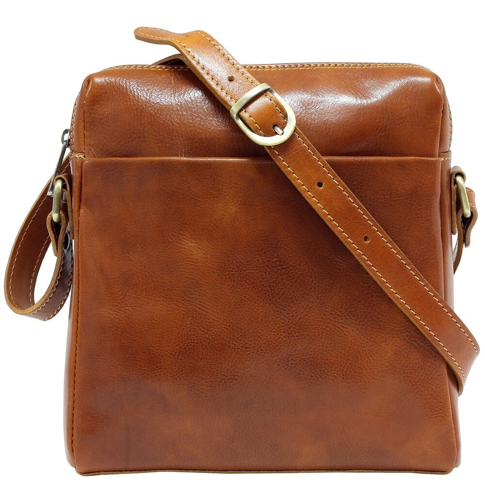 Geanta pentru barbati, de umar, din piele naturala vachetta, 5519C, miere