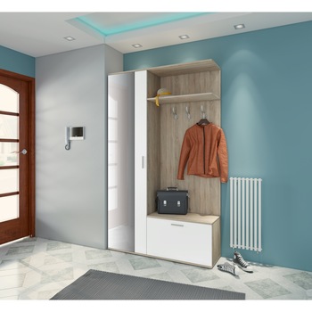 Cuier hol Irim Ambasador 120x35x198 cm, Sonoma/Alb Cuier hol Irim Ambasador 120x35x198 cm, Sonoma/Alb