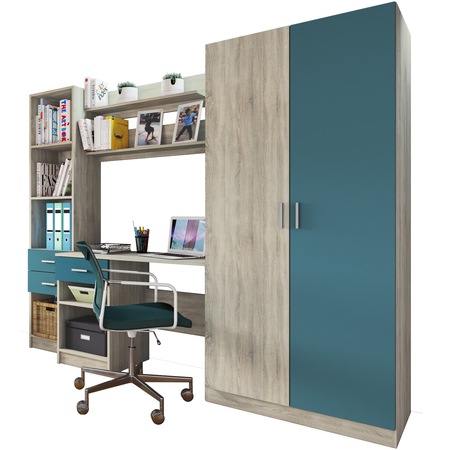 Dormitor Kinder 220x52.5x181 cm, Sonoma/Albastru Petrol