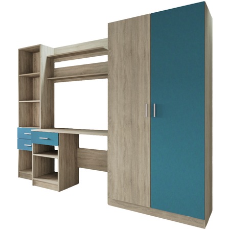 Dormitor Kinder 220x52.5x181 cm, Sonoma/Albastru Petrol