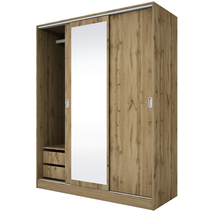 Irim Nevada szekrény, 150X59x191 cm, 3 ajtó, tükör, Dakota tölgy