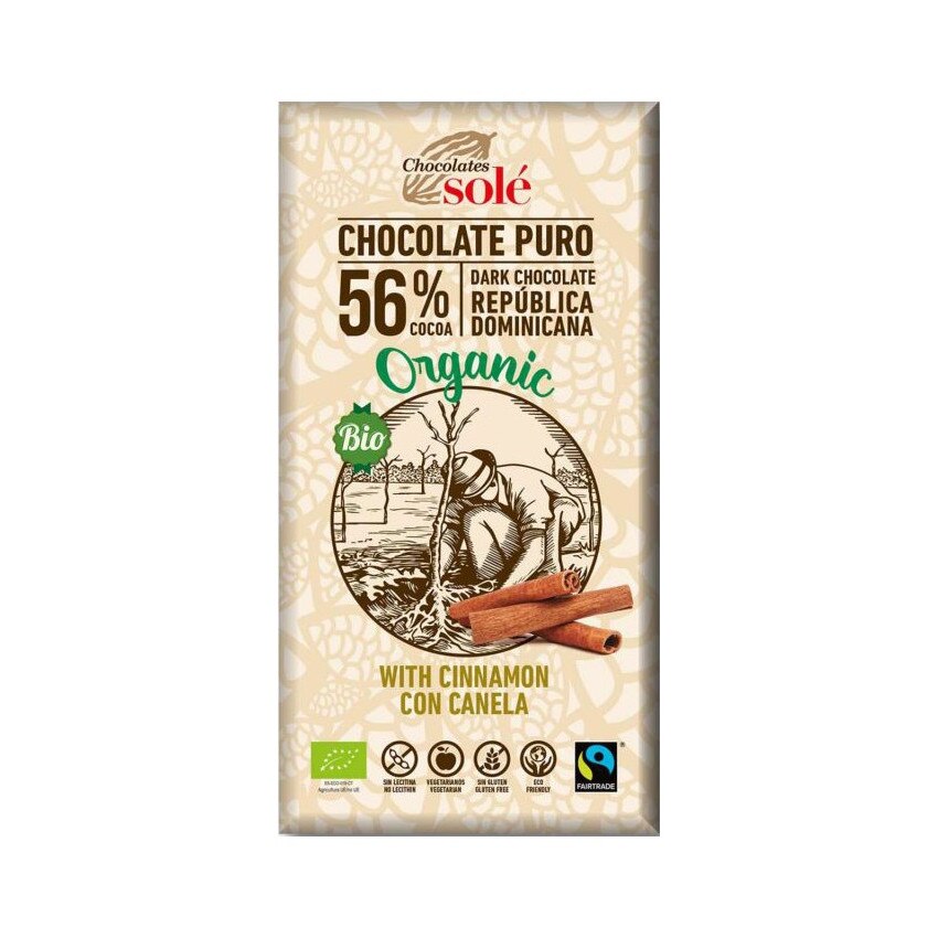 Ciocolata neagra cu scortisoara, bio, Chocolates Sole 100g