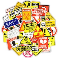 Set Stickere / Abtibilduri 50 bucati Waterproof "Stop Talking" Semne / Indicatoare / Danger / Fragile / Warning Signs