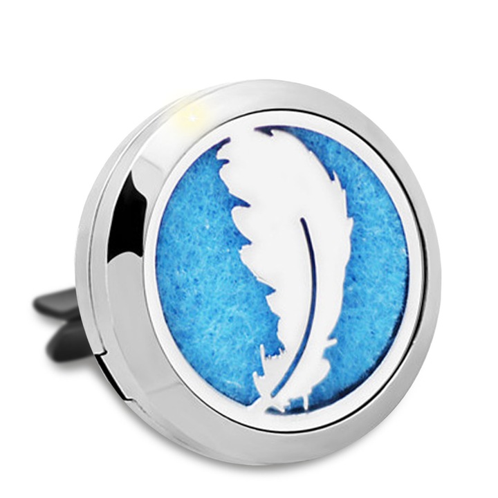 Difuzor auto aromaterapie, zioda smart essentials®, pentru uleiuri esentiale, parfum, odorizant, Free Feather, argintiu