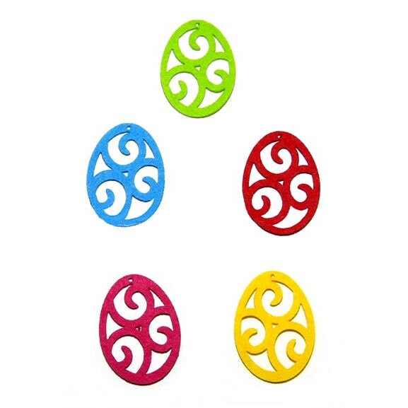 Set 5 figurine din fetru - oua colorate perforate cu model, 6 cm