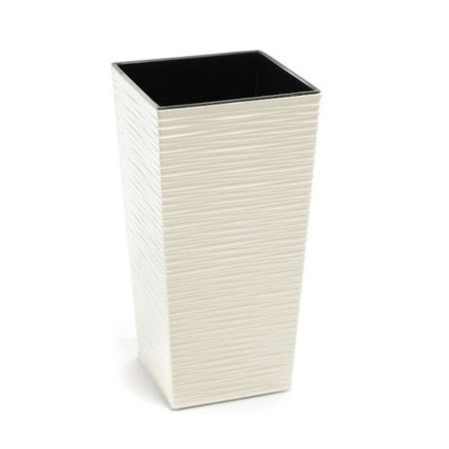 Ghiveci decorativ Lamela, Finezia dungi, 25x25x46.5 cm, crem