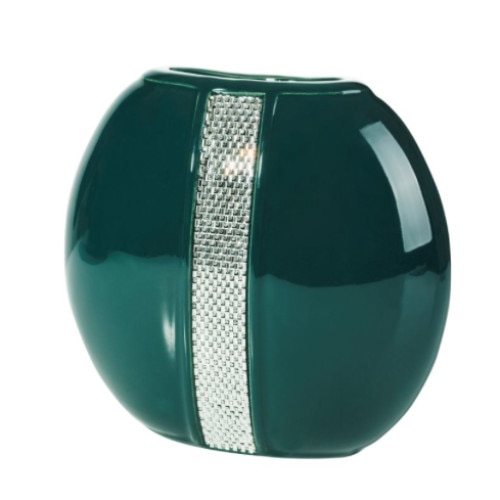 Vaza din ceramica, verde cu argintiu, inaltime 23 cm, lungime 24 cm