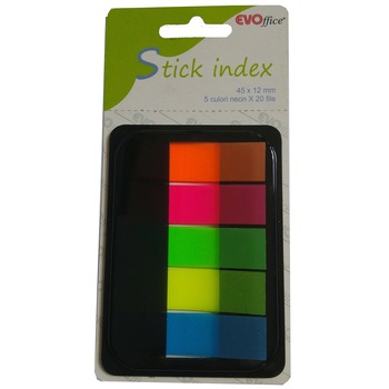 Stick index cu dispenser EVOffice, 5x20 file, Multicolor Stick index cu dispenser EVOffice, 5x20 file, Multicolor
