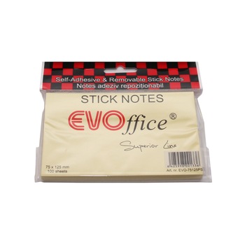 Notes adeziv EVOffice Superior Line, 75x75 mm, 100 file, Galben pastel Notes adeziv EVOffice Superior Line, 75x75 mm, 100 file, Galben pastel