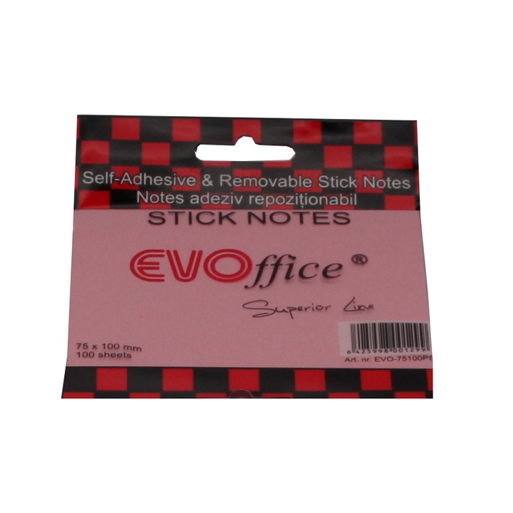 Notes adeziv EVOffice Superior Line, 100 file, Roz pastel