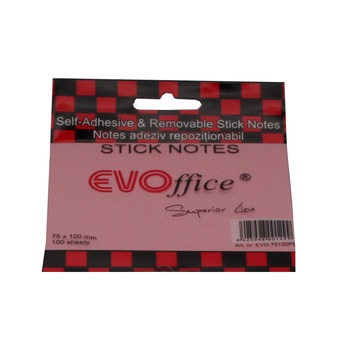 Notes adeziv EVOffice Superior Line, 100 file, Roz pastel Notes adeziv EVOffice Superior Line, 100 file, Roz pastel