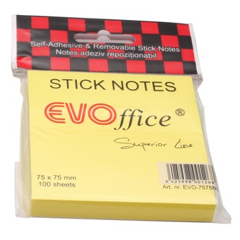 Notes adeziv EVOffice Superior Line, 100 file, Galben neon Notes adeziv EVOffice Superior Line, 100 file, Galben neon