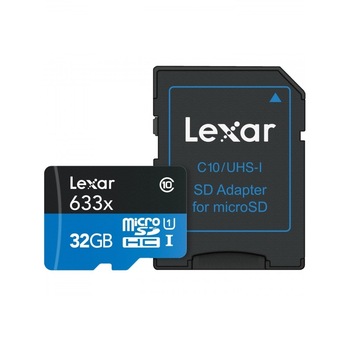 Card de memorie Lexar MicroSDHC HP, 32GB, Class 10, UHS-I + Adaptor USB 3.0 Card de memorie Lexar MicroSDHC HP, 32GB, Class 10, UHS-I + Adaptor USB 3.0