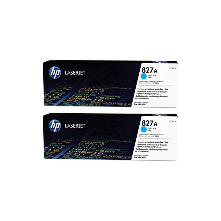 Pachet cartuse toner HP original CF301A (827A) cyan x2 64000 pagini