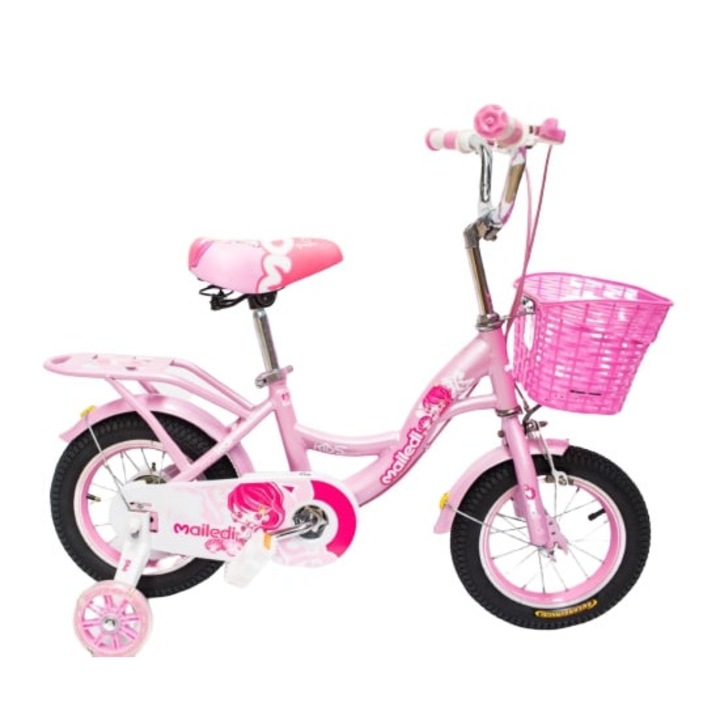 Bicicleta Go kart ,Lady 12 inch roz pentru copii cu varsta intre 2-5 ani,roti ajutatoare silicon ,aparatoare si cosulet pentru jucarii, portbagaj ,culoare roz