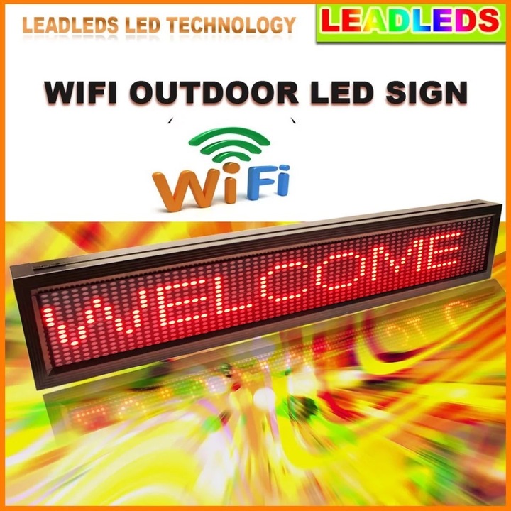 LED светлинна реклама, персонализиран текстов дисплей WIFI и USB връзка с компютърни телефони, за екстериор и интериор, 20*68 см, червен
