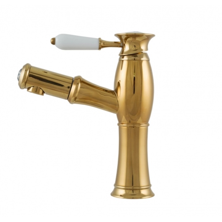 TRENDY S Mosdócsaptelep, kihózható zuhanyfejjel, arany